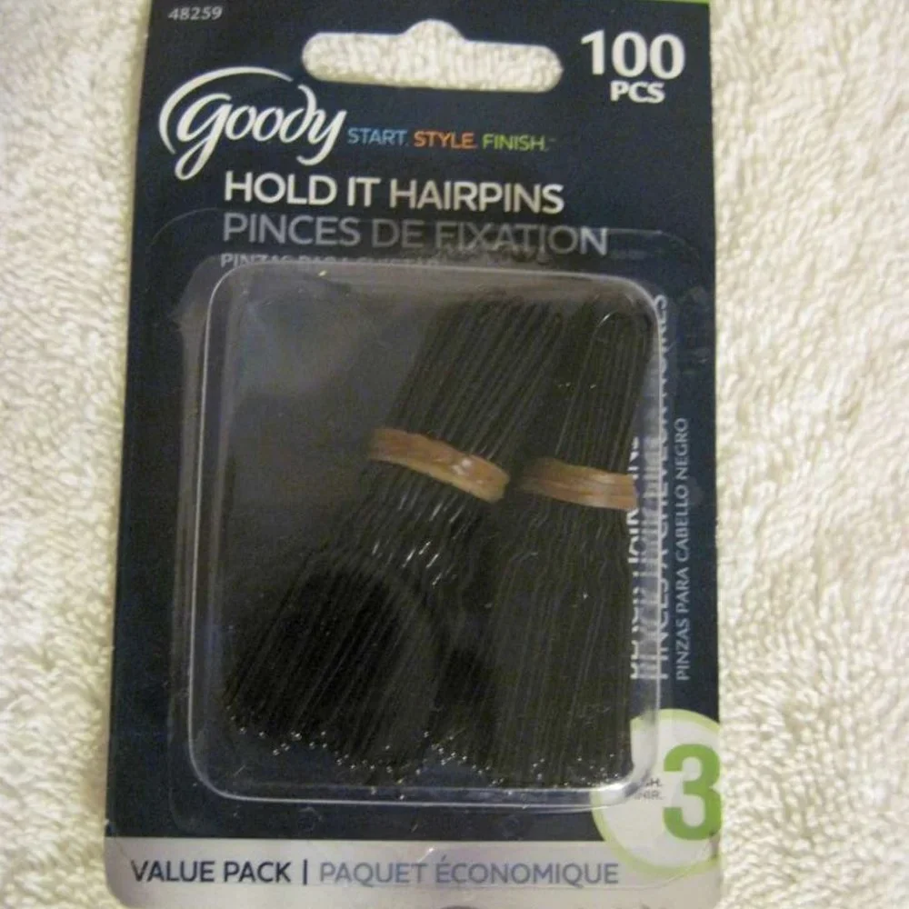 100 Metal Styling Hold It Secure Hair Pins Goody Coated Pin Blend Bronze Black